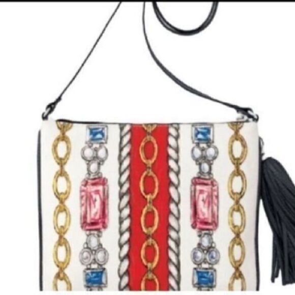 Brighton Women’s Small Crossbody Glitter and Go Pouch White Red with Tassel - Picture 7 of 16